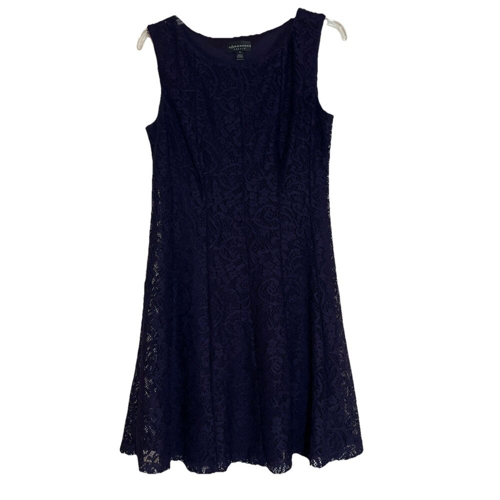 Connected Apparel Dress Women’s 6 Purple Lace Overlay Lined Flare Cocktail Party